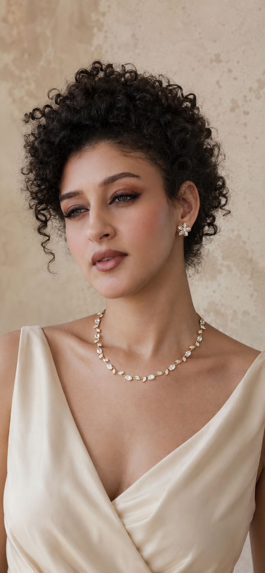 Oval & Marquise Diamond Vine Necklace in Yellow Gold