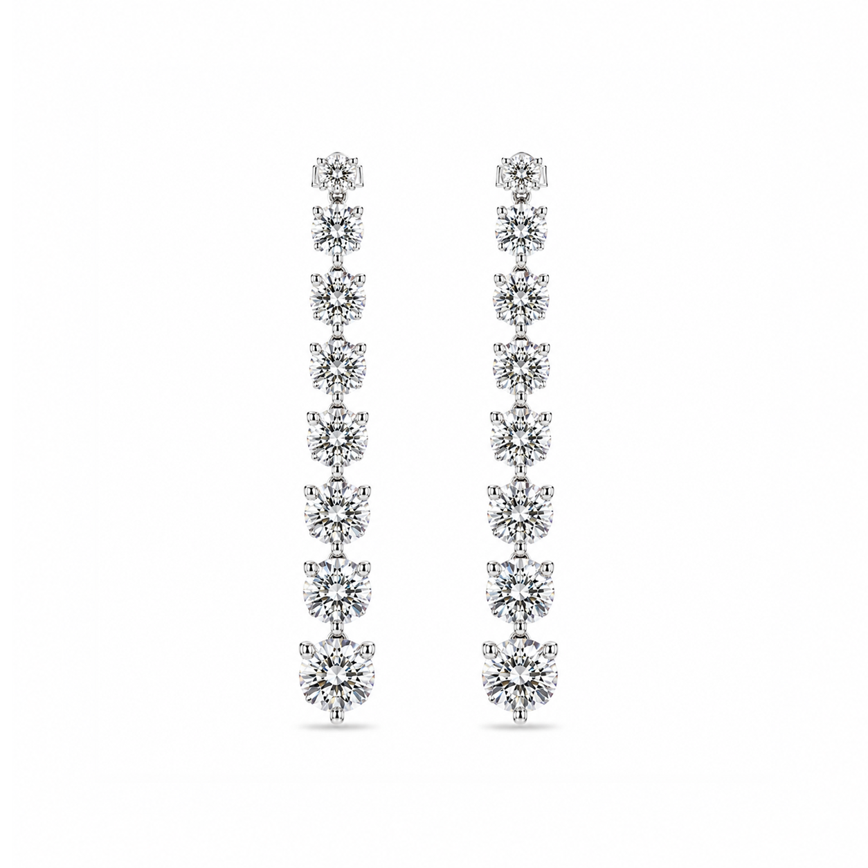Round Diamond Station Drop Earrings