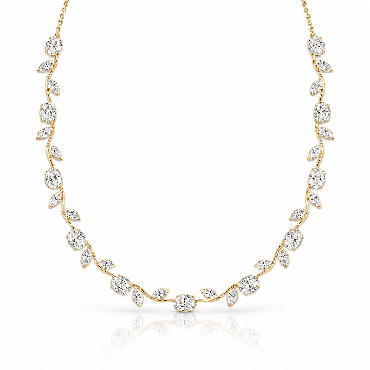 Zafira Oval and Marquise Diamond Vine Necklace in Yellow Gold
