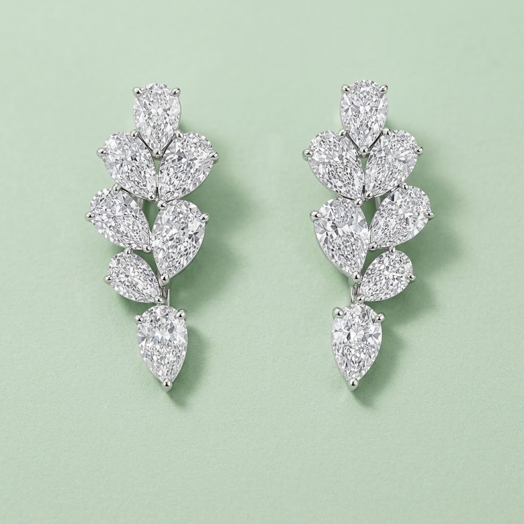 Mixed-Shape Diamond Leaf Drop Earrings