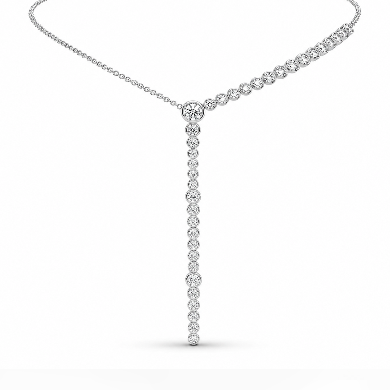 Lariat Bezel Graduated Eco Diamonds Necklace