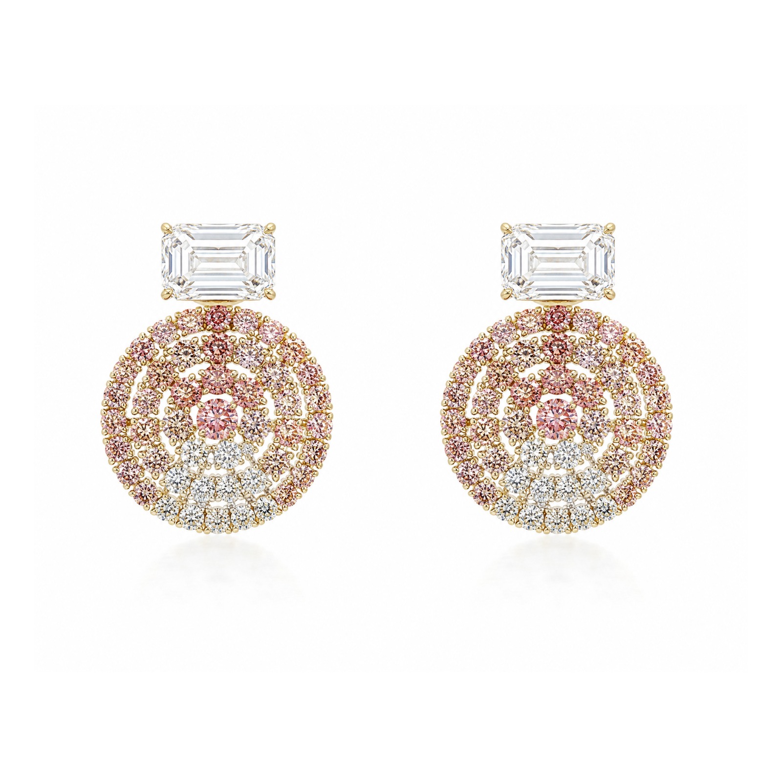 Emerald and Pink Round Circular Drop Earrings