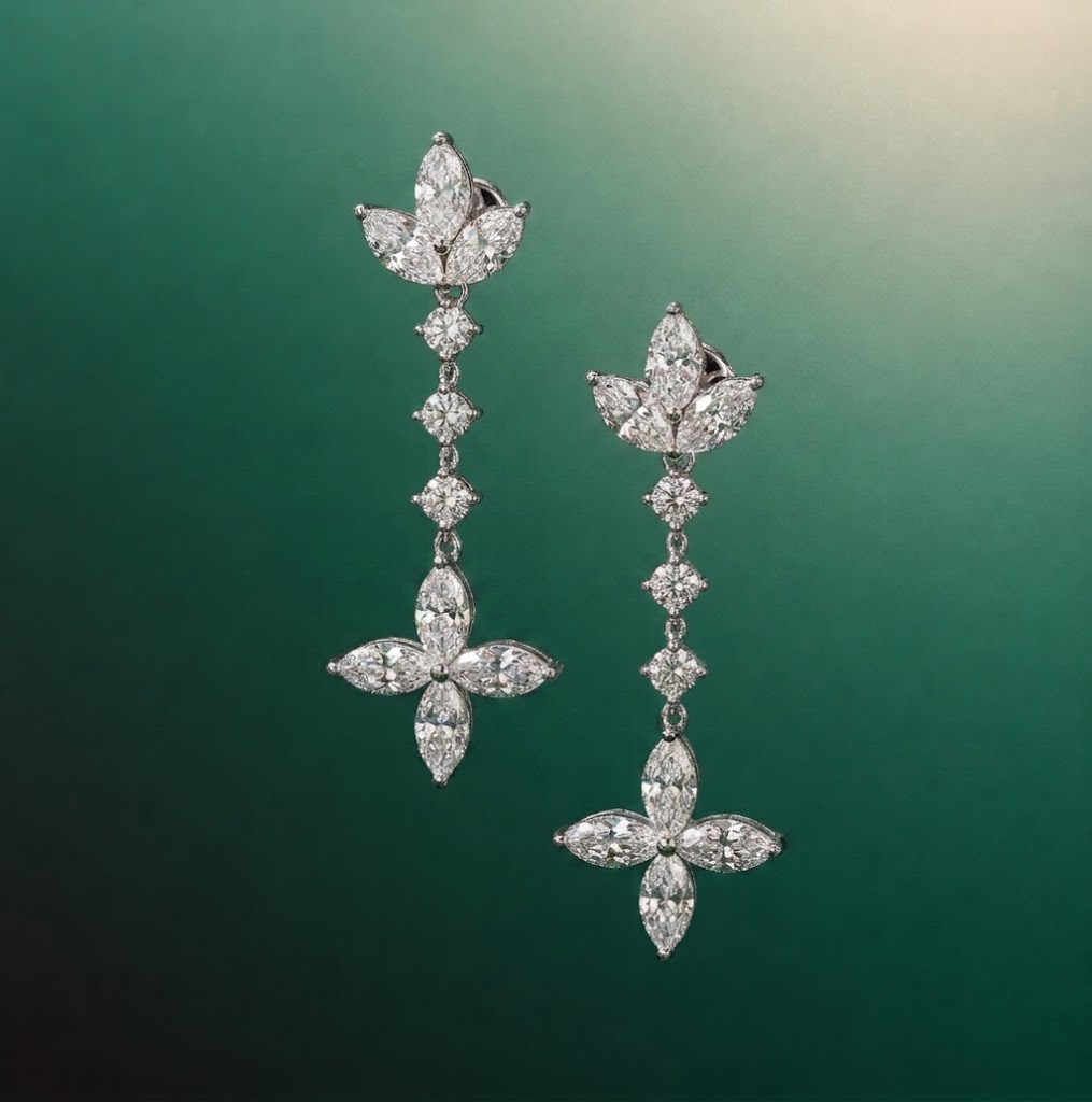 Floral Marquise Diamond Drop Earrings