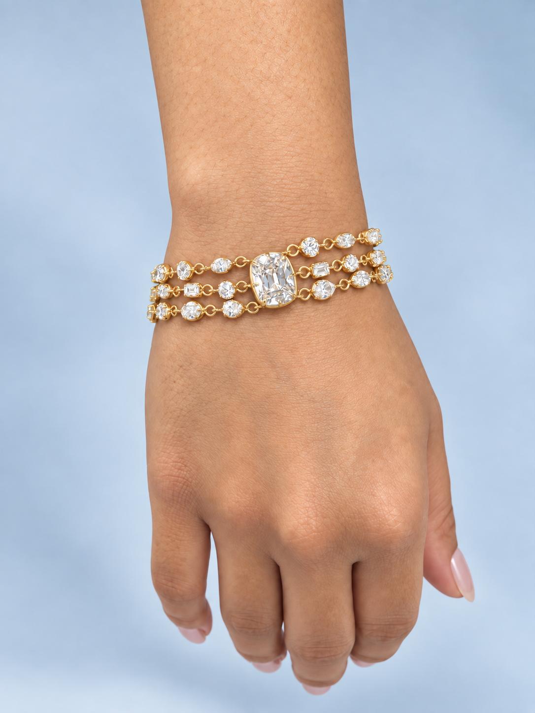 Zahara Triple Row Mixed Cut Diamonds Statement Bracelet