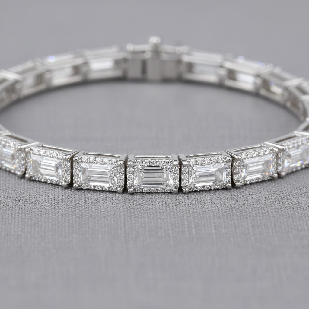 East West Emerald Shaped Eco Diamonds Tennis Bracelet