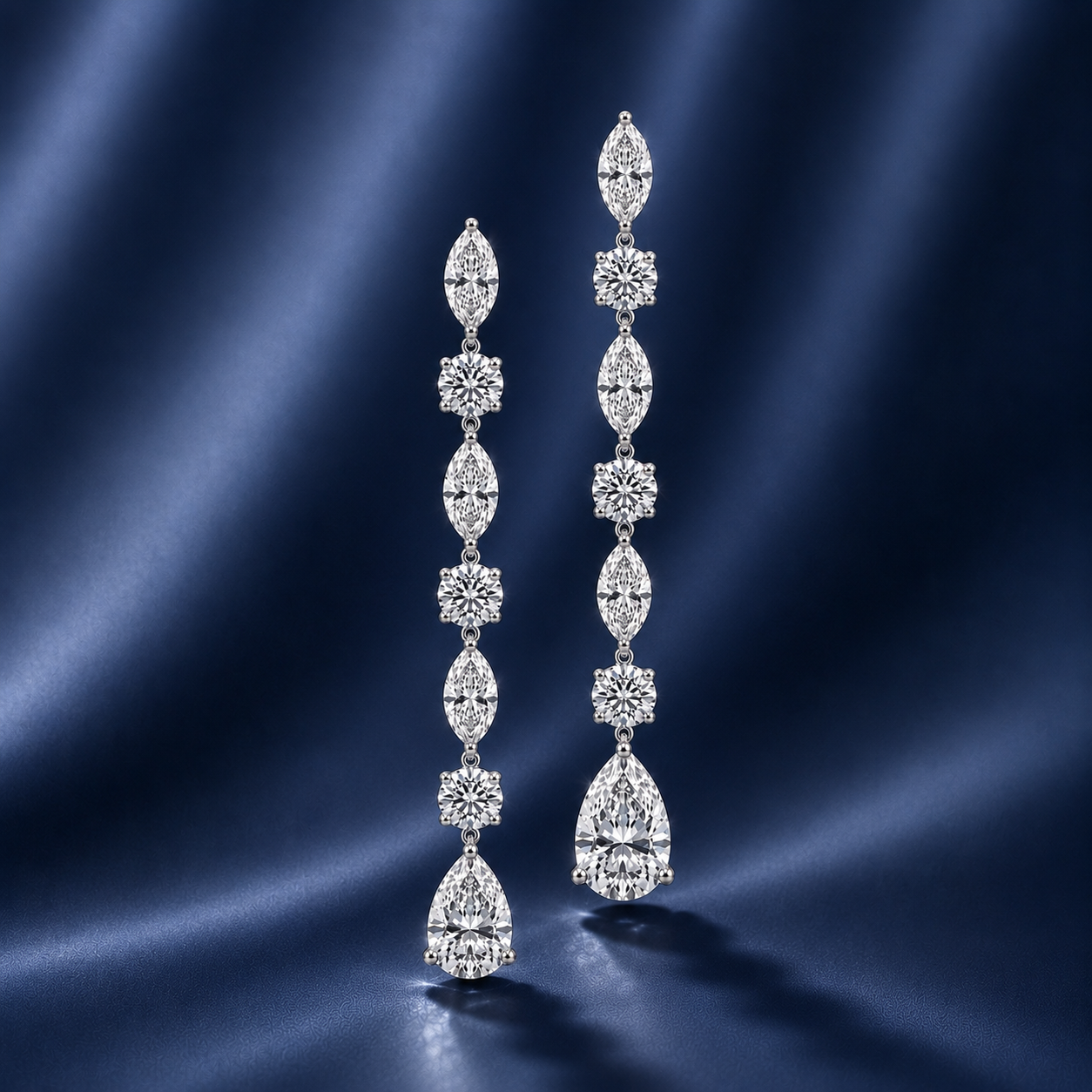 Savoy Marquise and Round Diamond Drop Earrings