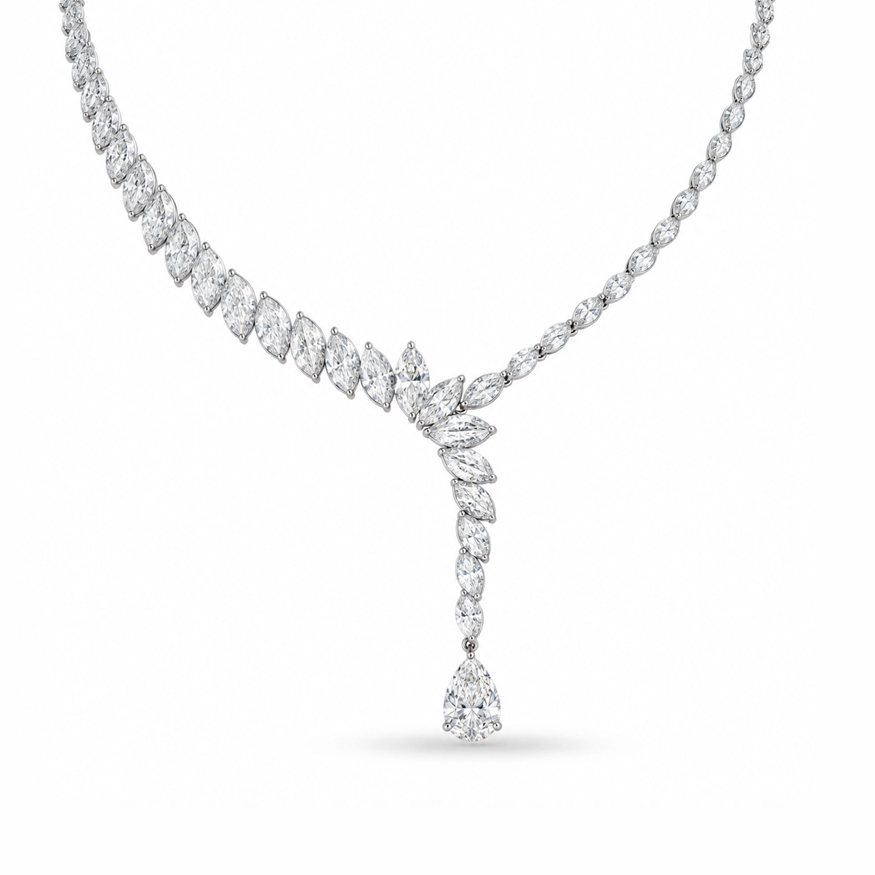 Apolonia Marquise Diamond Lariat Necklace with Pear Shaped Drop