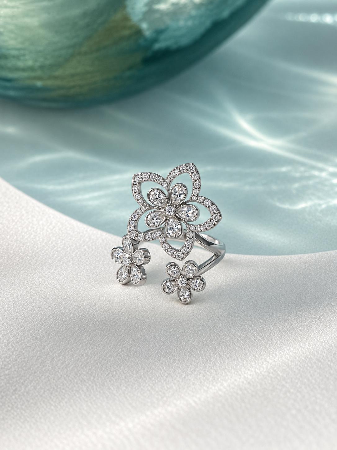 3 Petal Flower Eco Diamonds Cocktail Ring
