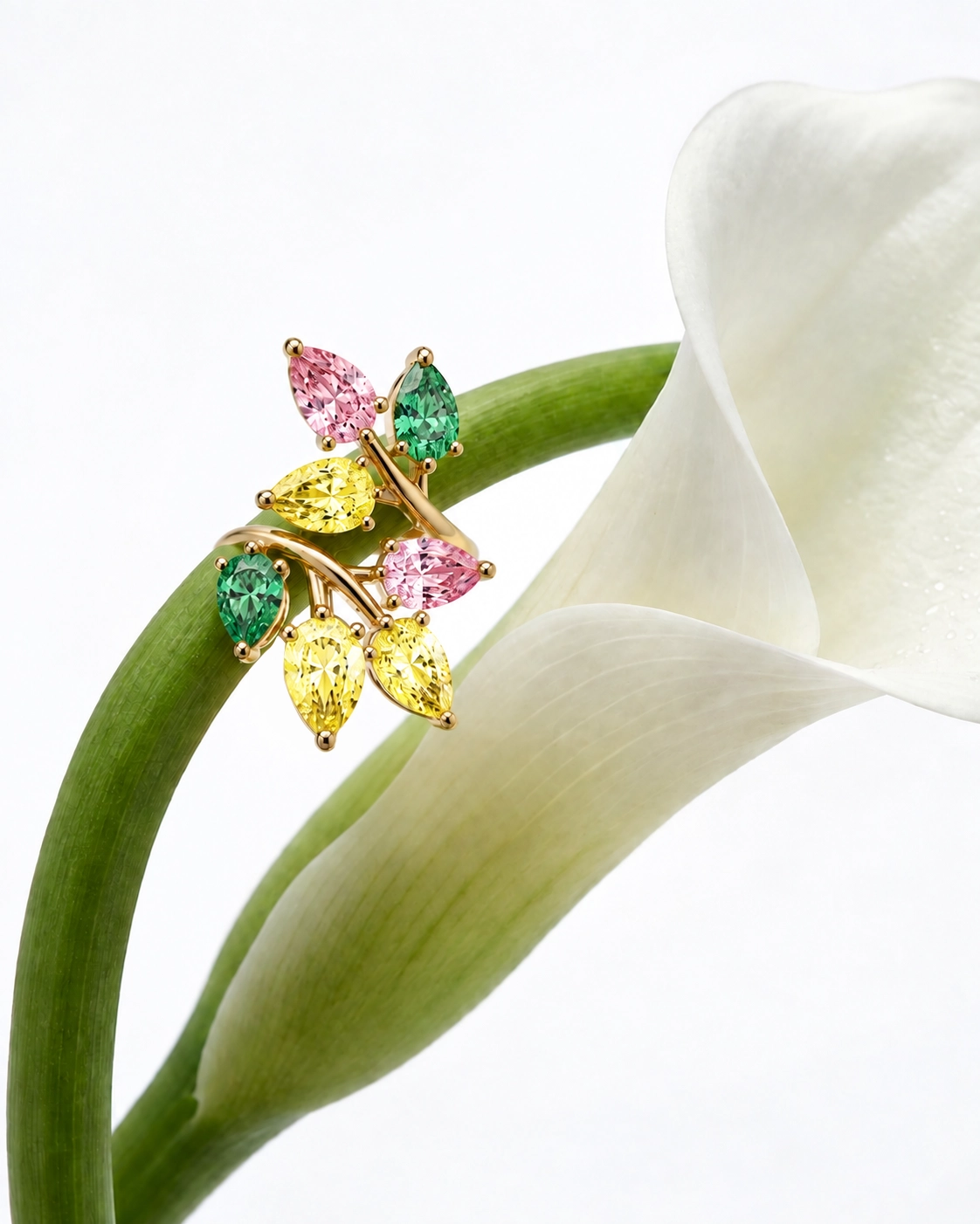 Sheik Multicolor Pear Shaped Diamonds Cocktail Ring