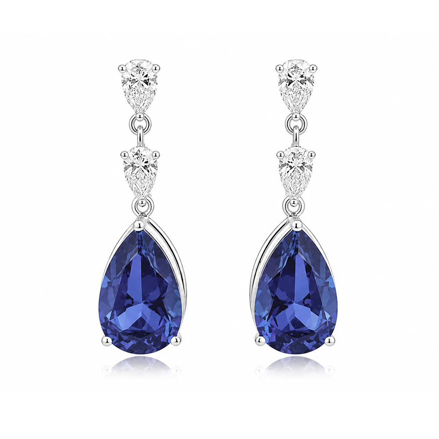 Eco Sapphire and Eco Diamonds Drop Earrings