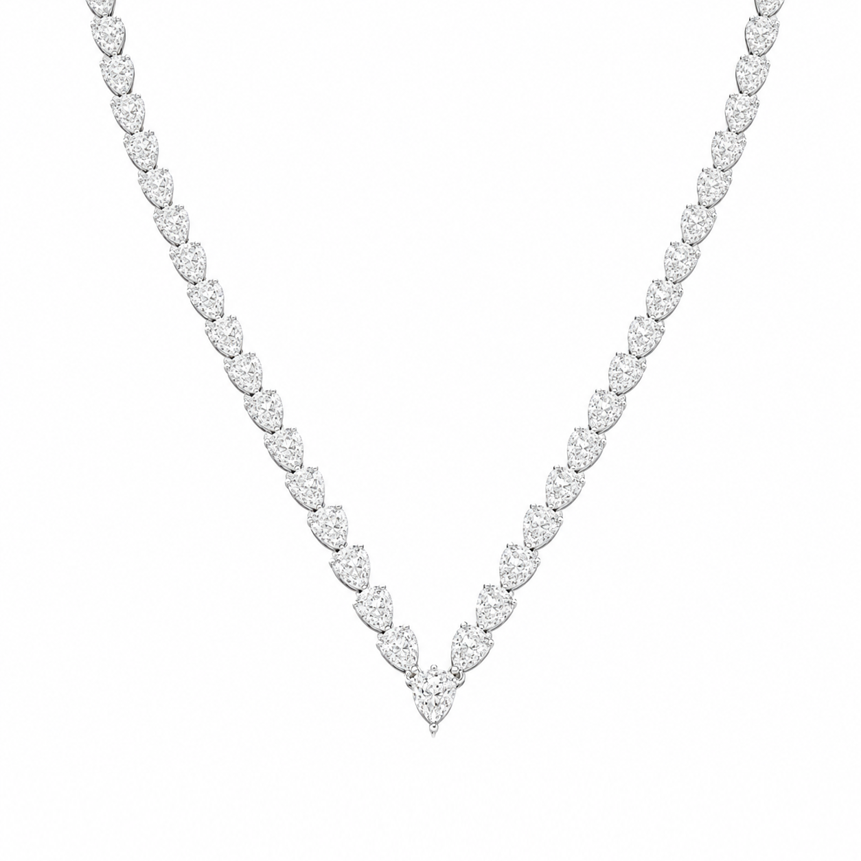 Pear Diamonds V Shaped Tennis Necklace