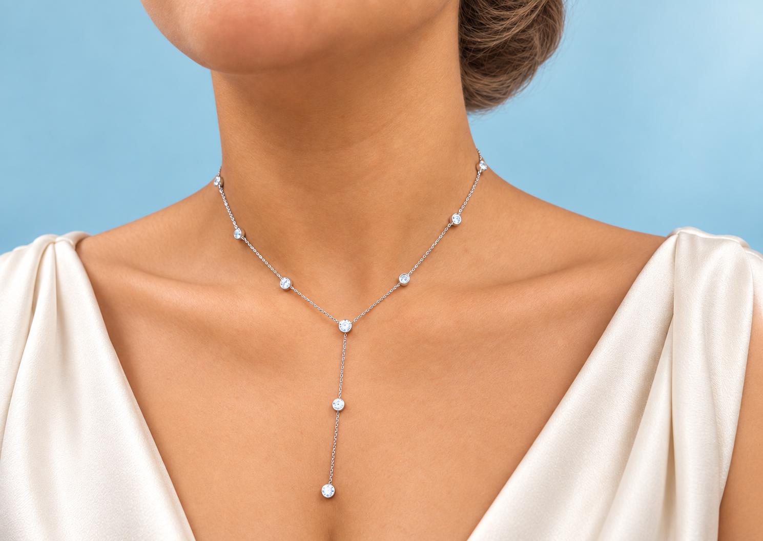 Bridget Bezel Diamond Station Lariat Necklace