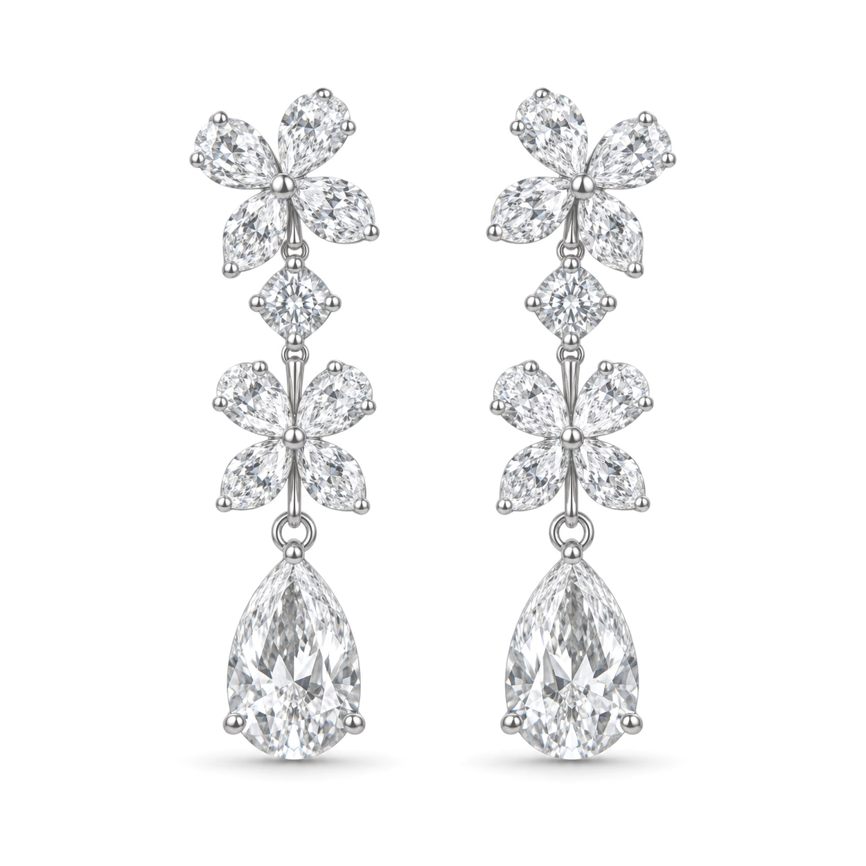 Isabel Marquise Floral Diamond Drop Earrings with Pear Drops