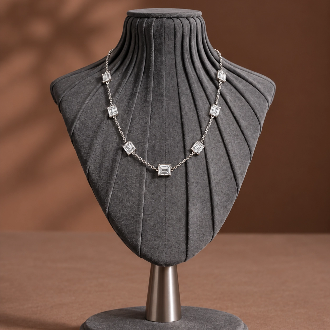 Capri Emerald Cut Diamonds Station Necklace