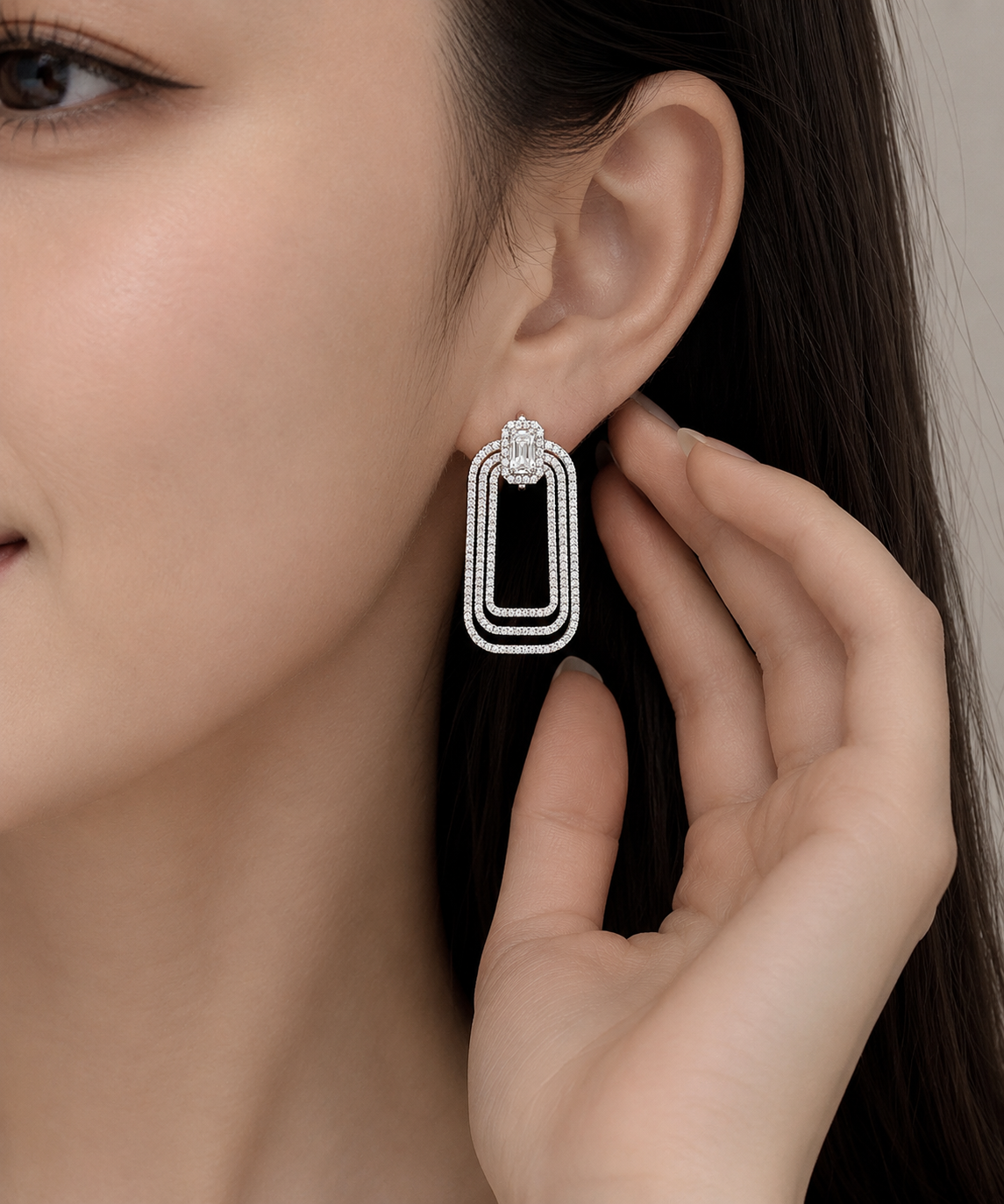 Triple Pave Frame Eco Diamonds Drop Earrings