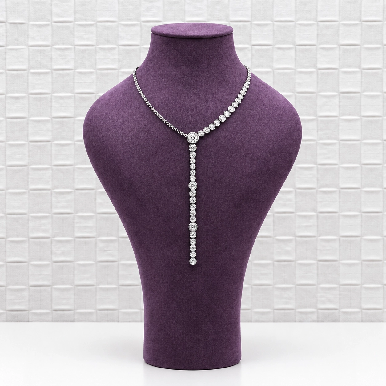 Lariat Bezel Graduated Eco Diamonds Necklace