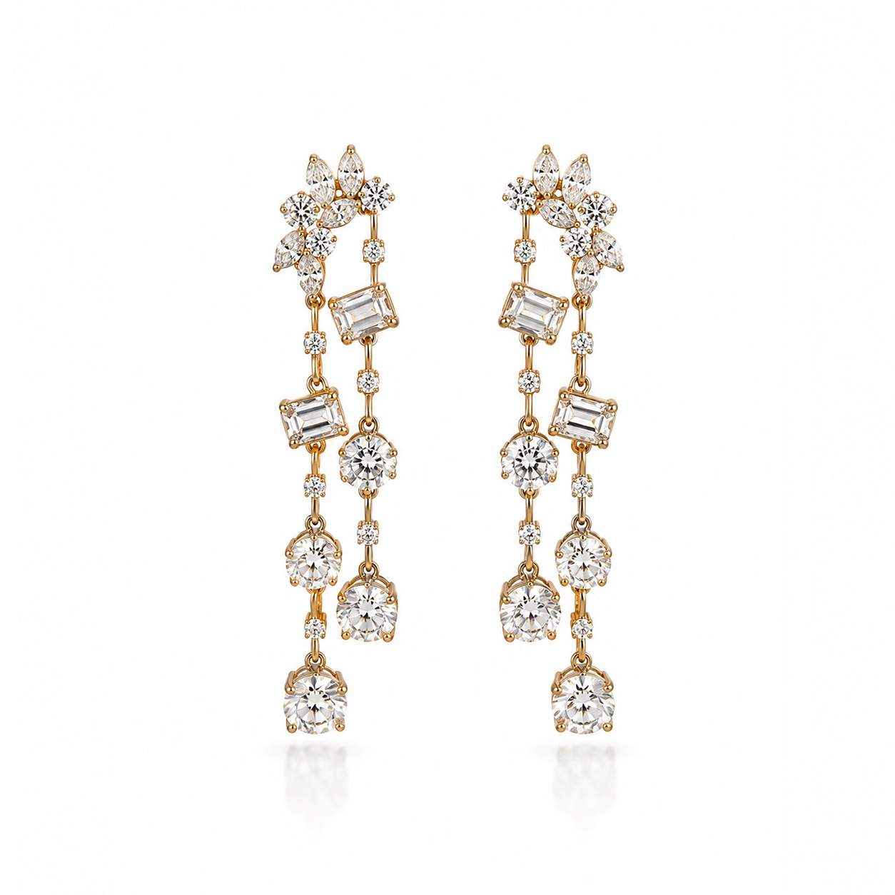 Fancy Multi Shaped Yellow Gold Eco Diamonds Drop Earrings