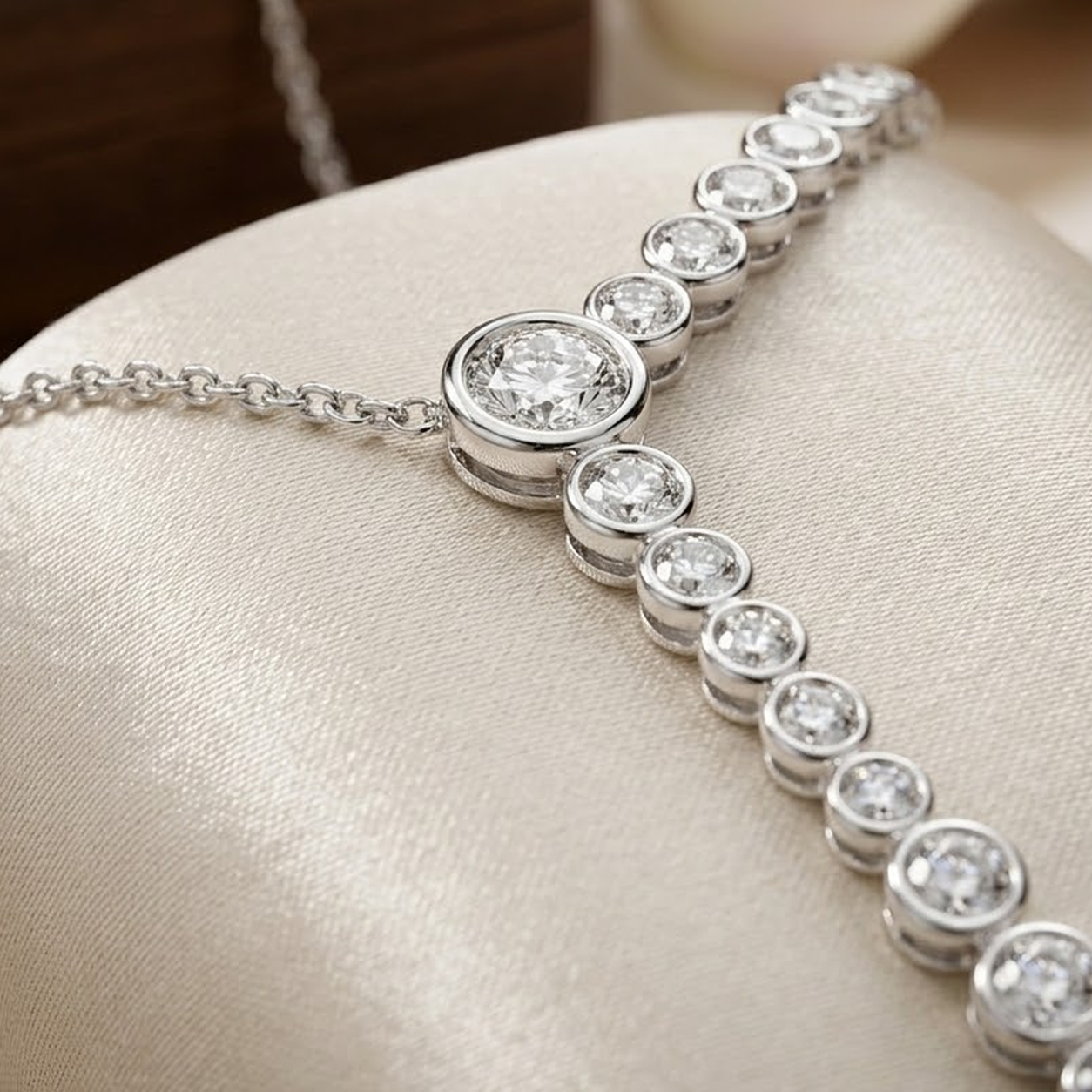 Lariat Bezel Graduated Eco Diamonds Necklace
