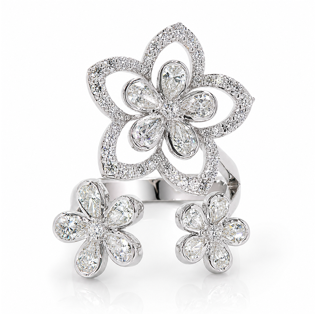 3 Petal Flower Eco Diamonds Cocktail Ring