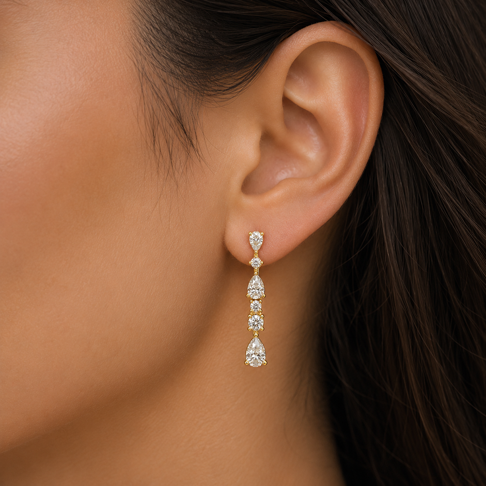 Ballerina Pear and Round Eco Diamonds Drop Earrings