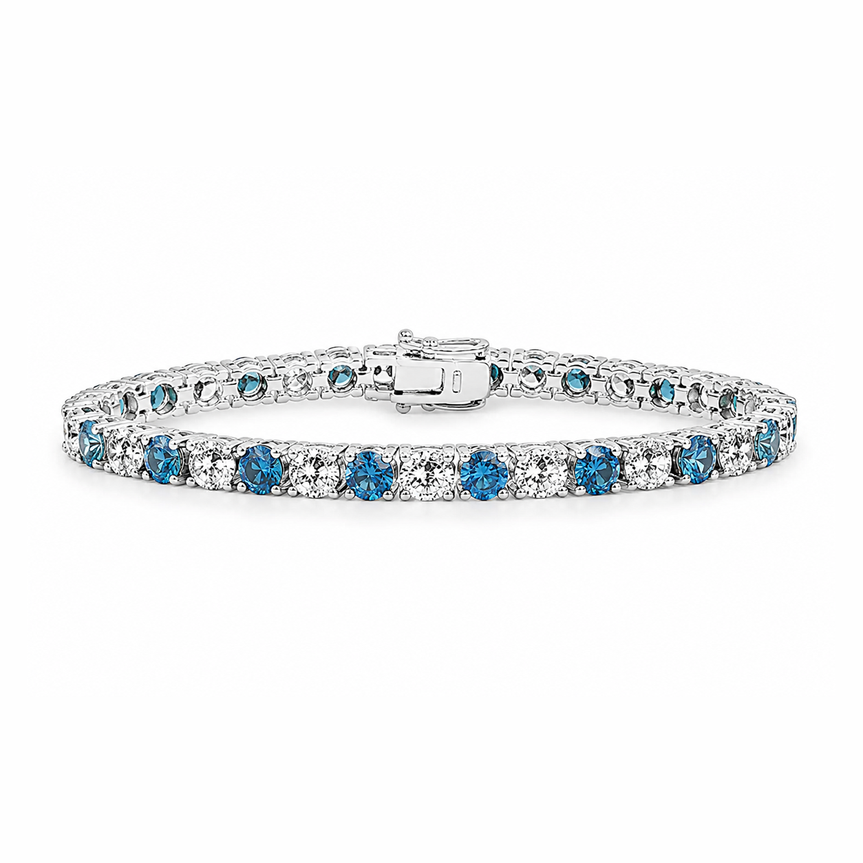 Royal Blue and White Eco Diamonds Tennis Bracelet