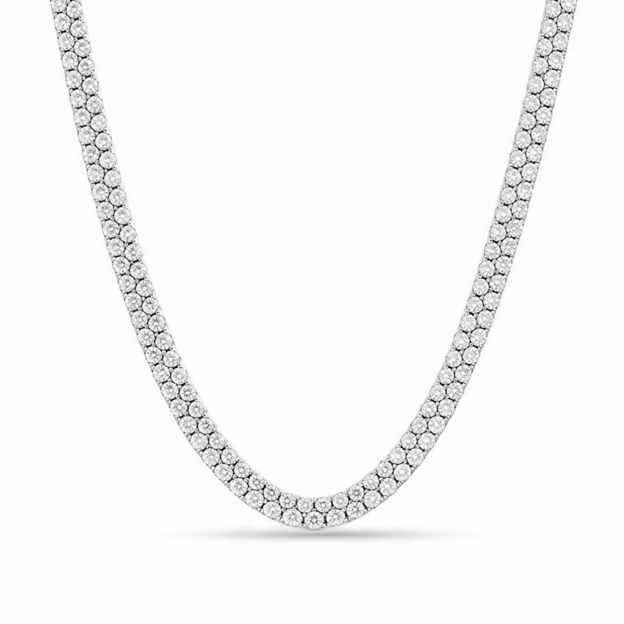Double Row White Diamonds Tennis Necklace
