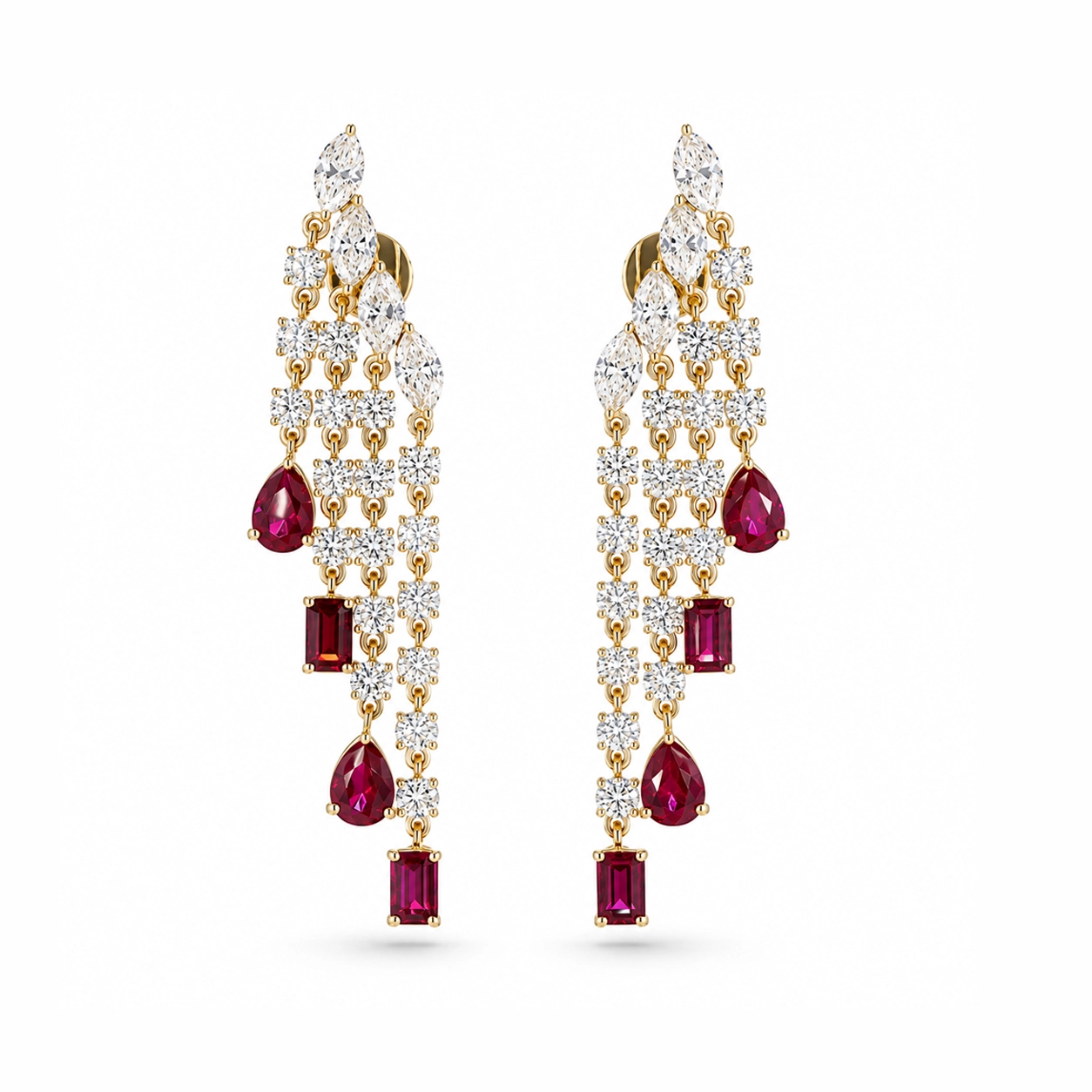 Regalia Cascading Eco Ruby and Eco Diamonds Drop Earrings