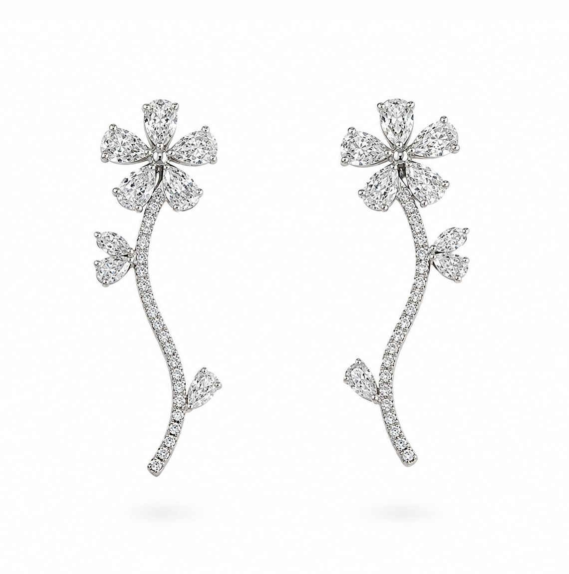 Floral Diamond Vine Drop Earrings