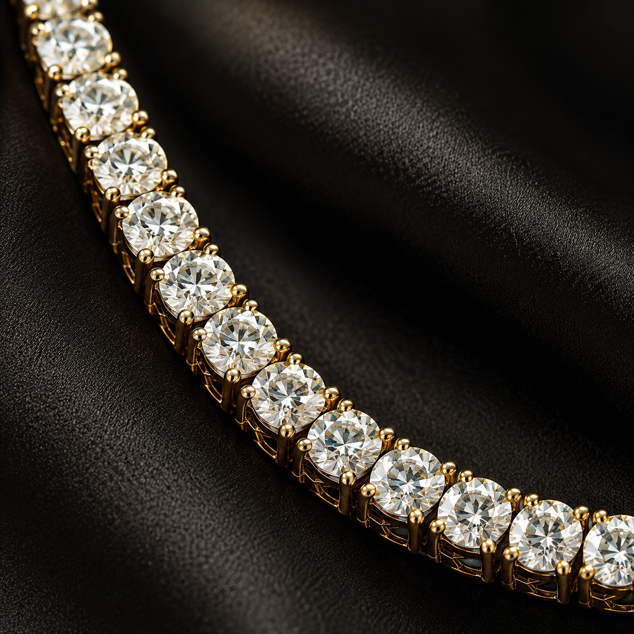 Straight Line YELLOW Gold Eco Diamonds Tennis Necklace 17 carats