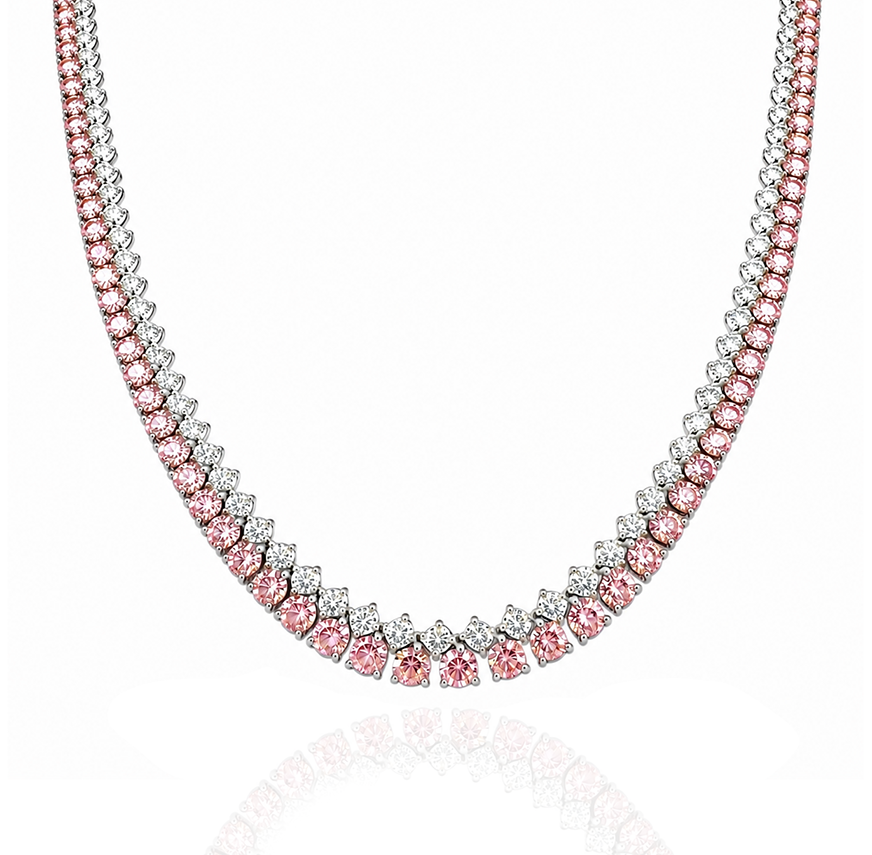 Pink and White Diamonds Double Row Tennis Necklace