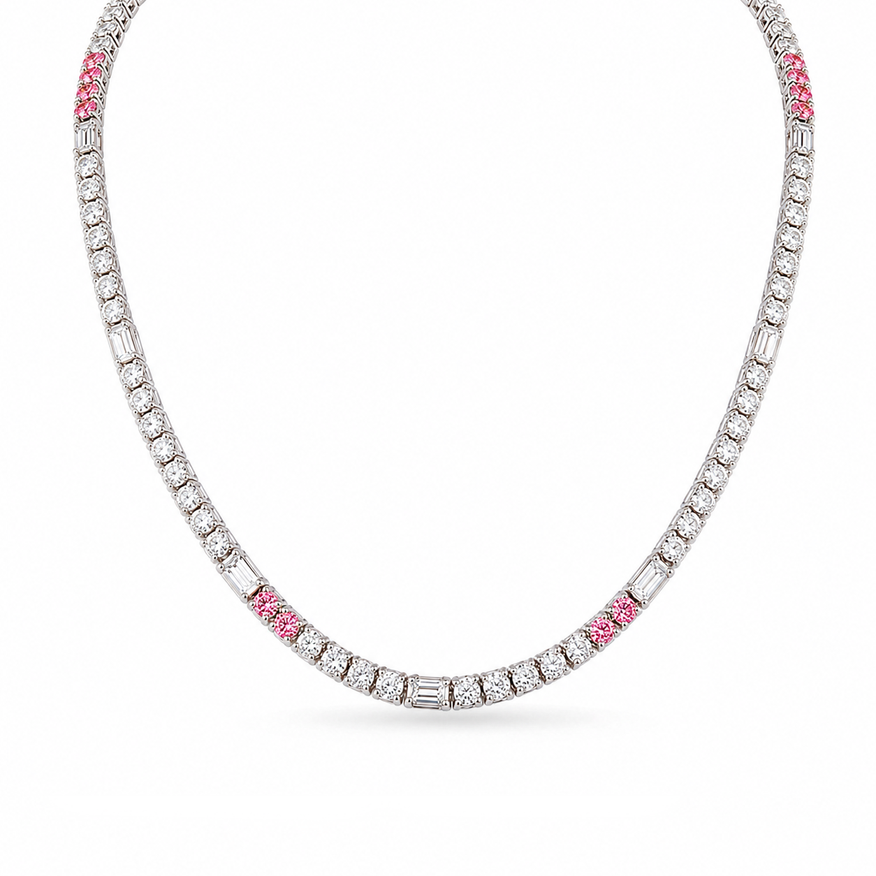 Round and Baguette Eco Diamonds Tennis Necklace