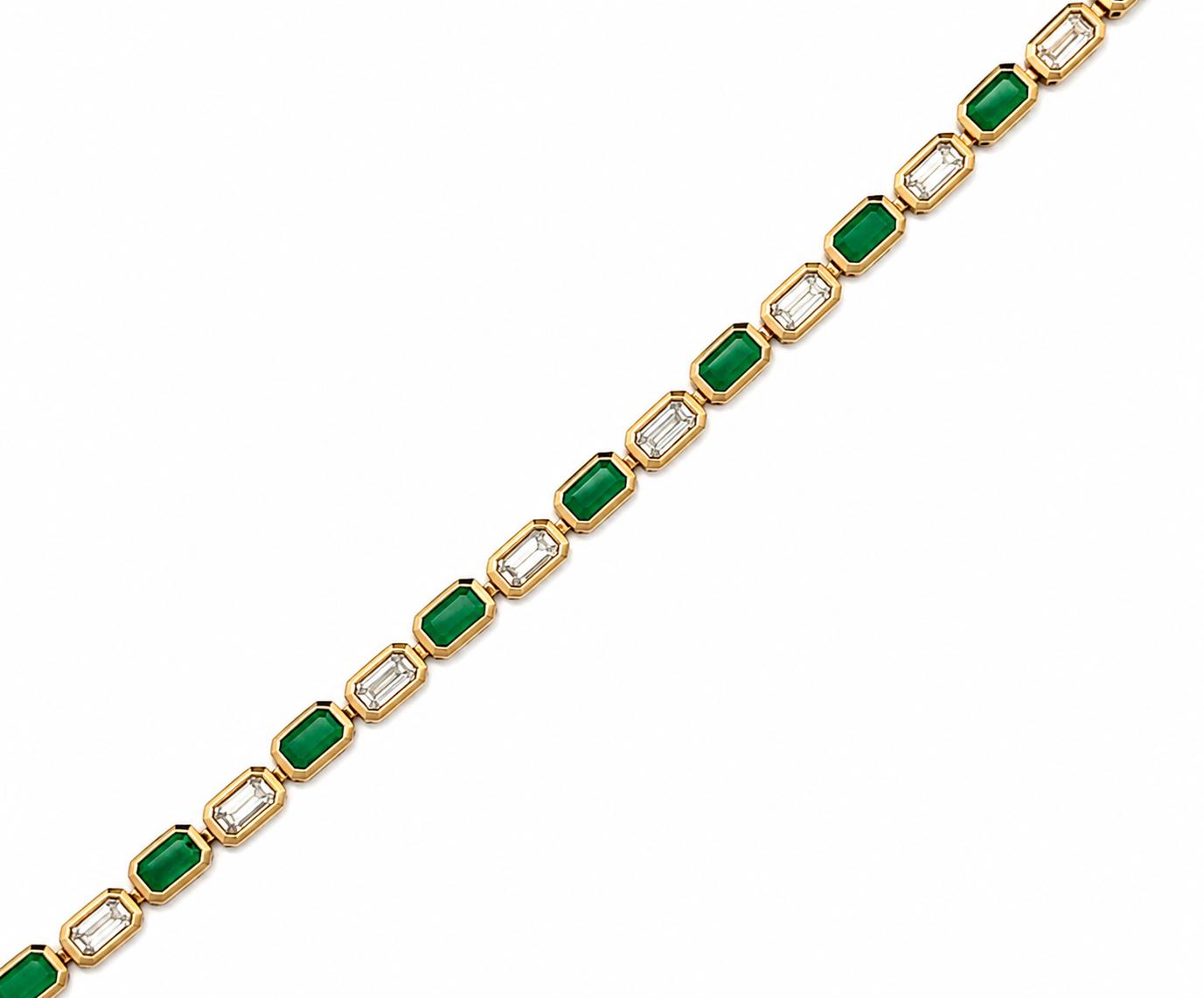Bezel Set Eco Emeralds and Eco Diamonds Tennis Bracelet