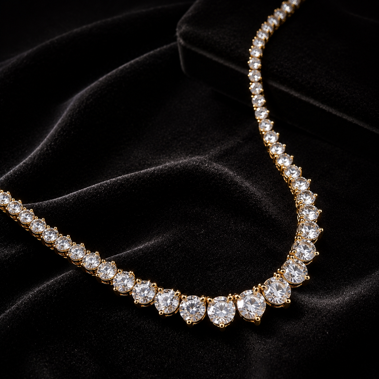 15 carats Grand Riviera Eco Diamonds YELLOW GOLD Tennis Necklace