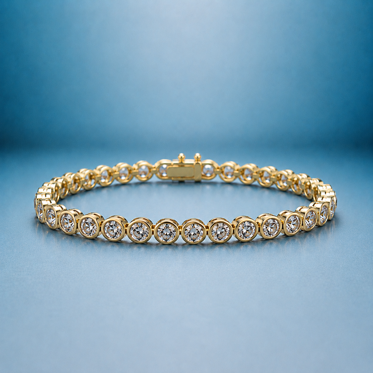 Round Diamond Bezel Tennis Bracelet in Yellow Gold