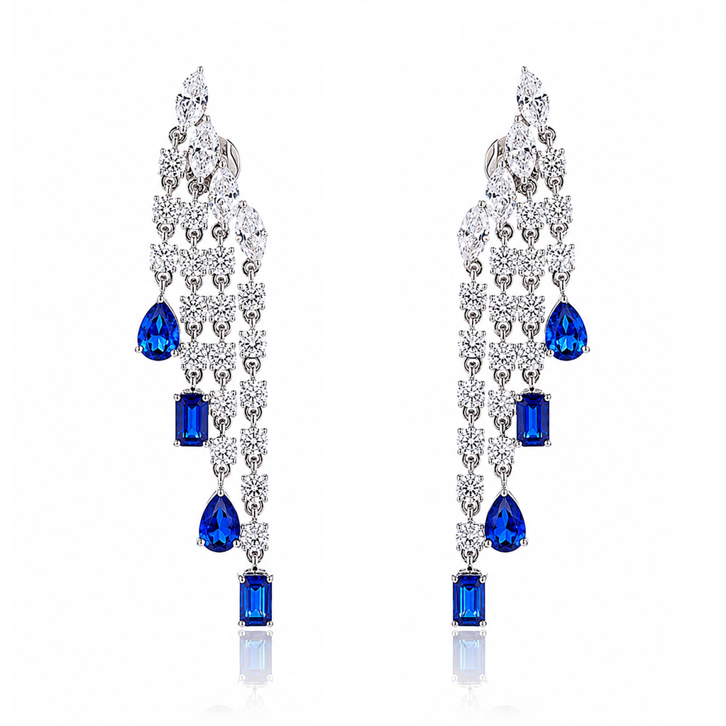 Regalia Cascading Eco Sapphires and Eco Diamonds Drop Earrings