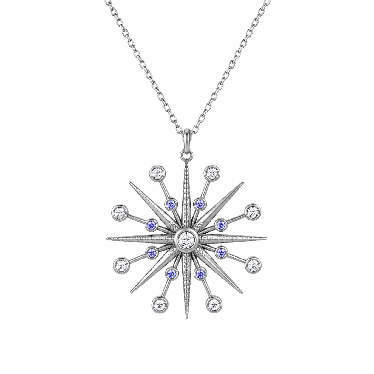 Moonstones and Black Rhodium Sunburst Pendant
