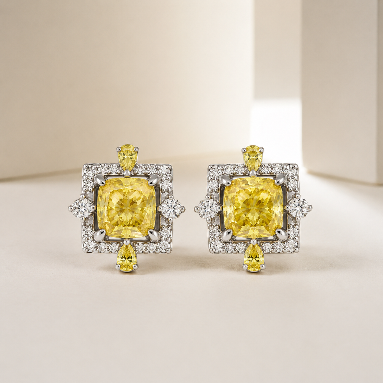 Radiant Yellow and White Eco Diamonds Stud Earrings