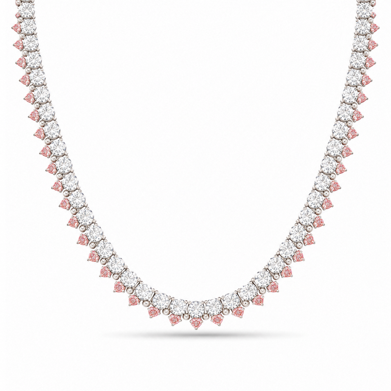 Pink and White Diamonds Double Row Tennis Necklace
