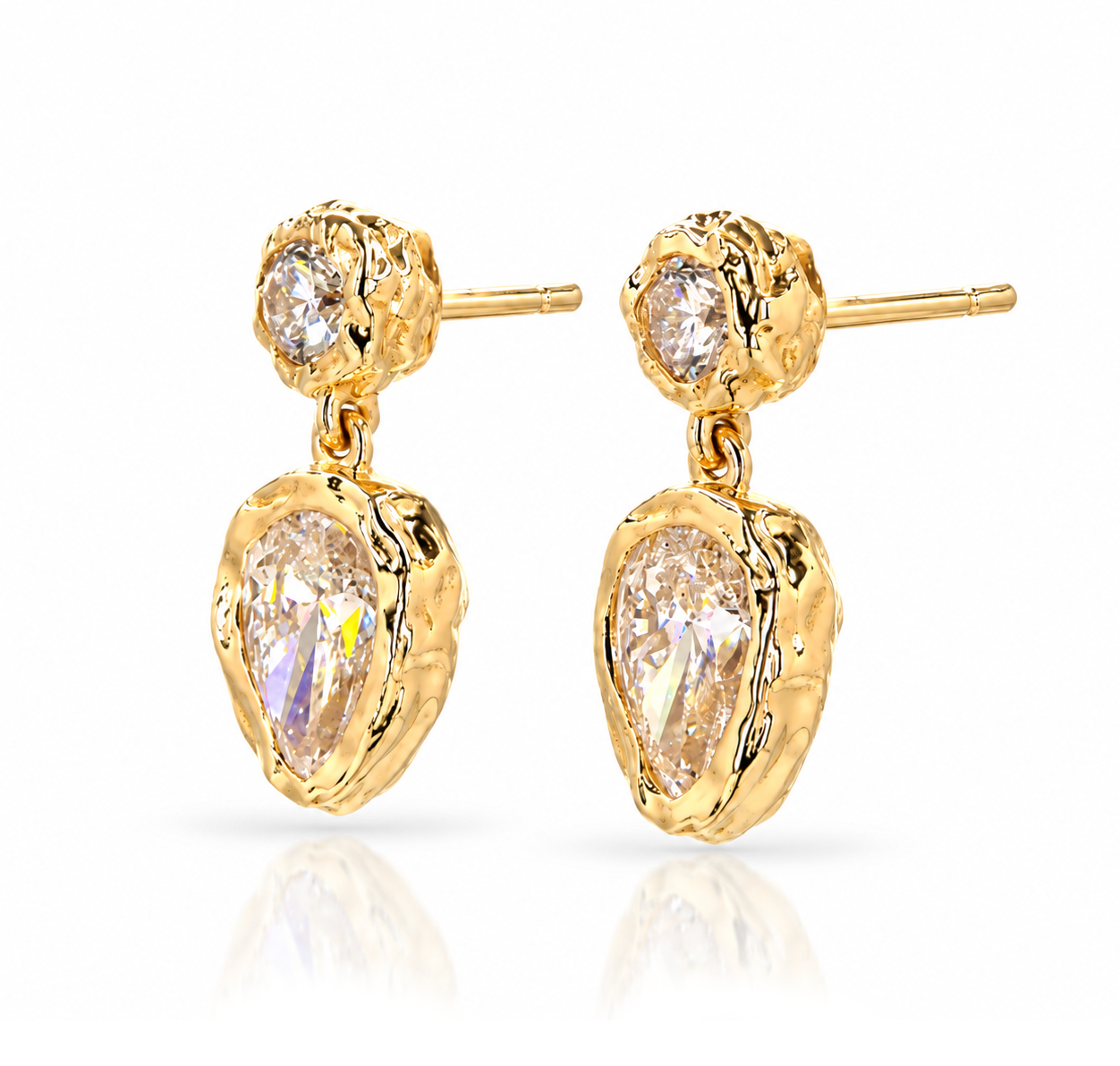Yellow Gold Bezel-Set Pear-Shaped Diamond Drop Earrings