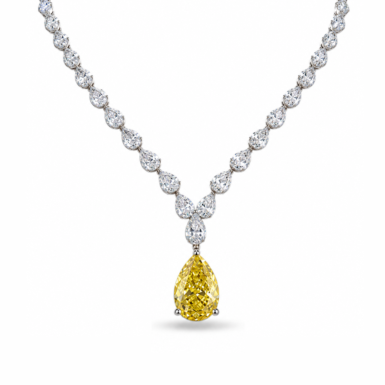 Omni Pear Shaped Yellow Eco Diamonds V Shaped Necklace
