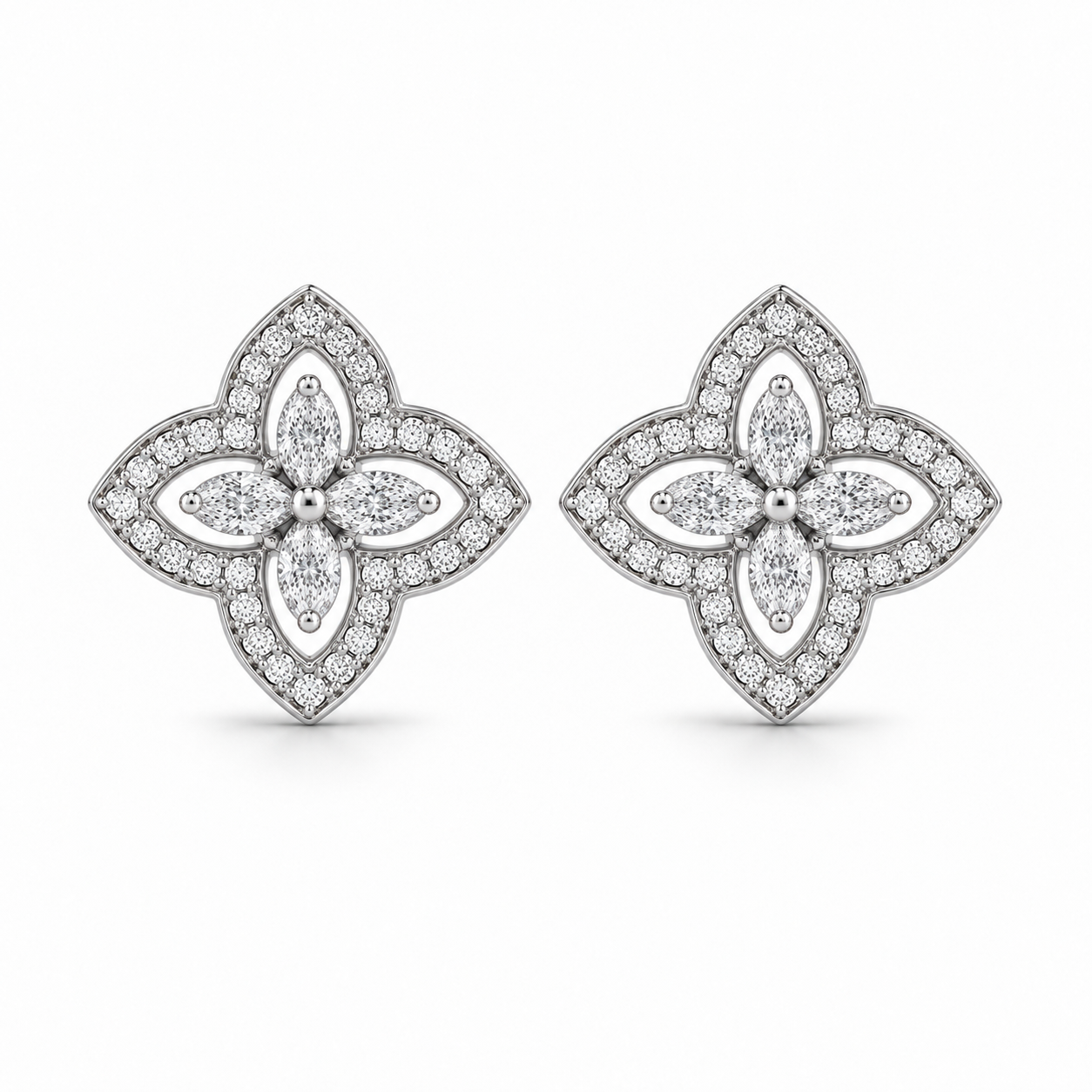 Jasmin Diamond Clover Design Floral Earrings