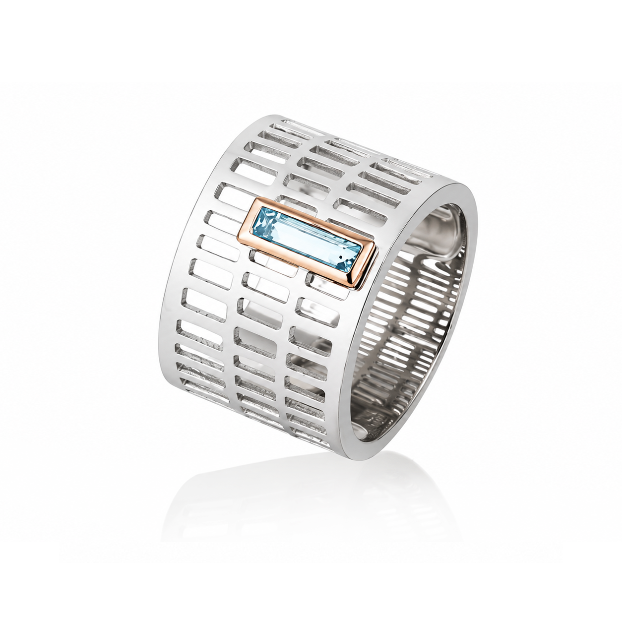 Breuning Contemporary Lattice Design Blue Topaz Ring