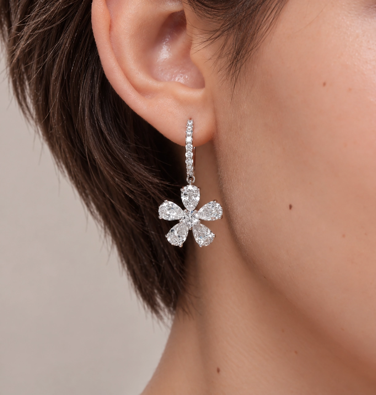 Detelyn Pear Diamond Floral Drop Earrings